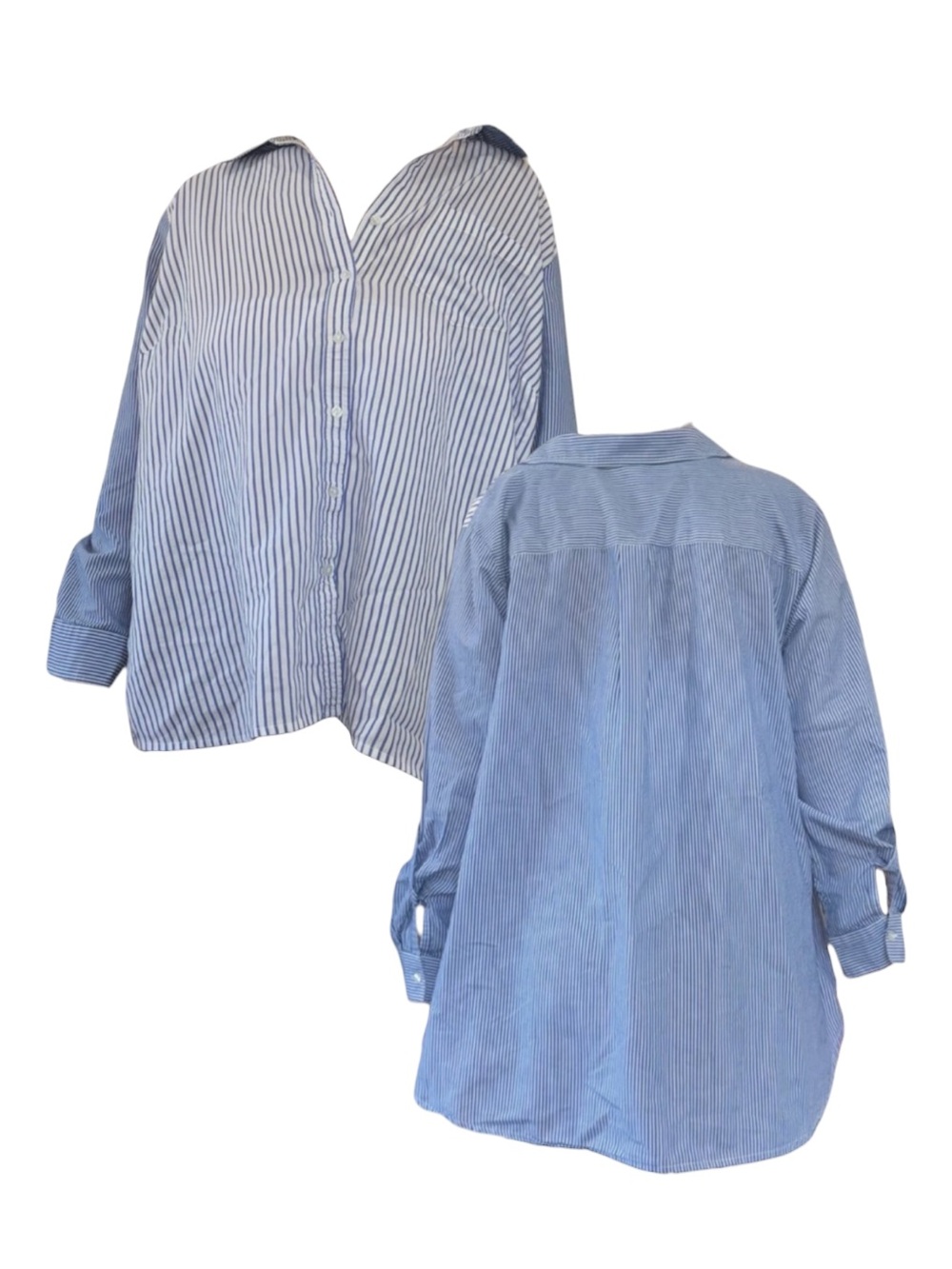 Blue and White Striped Button-Up Shirt